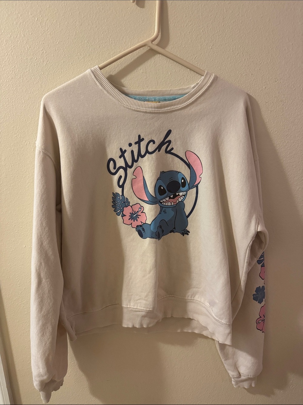 Disney Cream Stitch Graphic Sweatshirt with Blue & Pink Accents